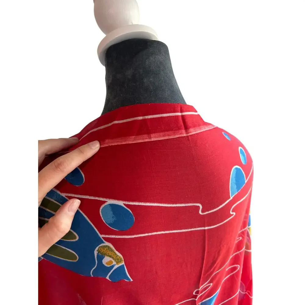 XL- coverup- Coral Fish- Bright Red blues Green wrap, shawl, sarong OSFM